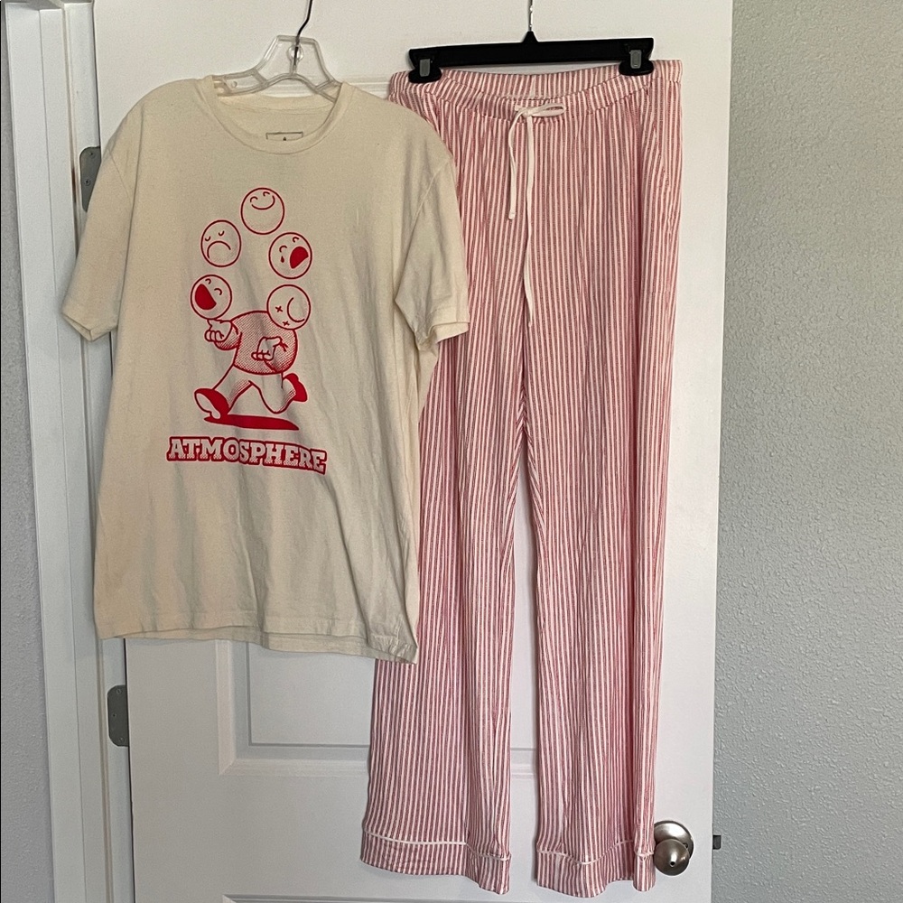 Atmosphere Tshirt size L & Auden Cream & Red striped Pajama pants NWT NEW Size M